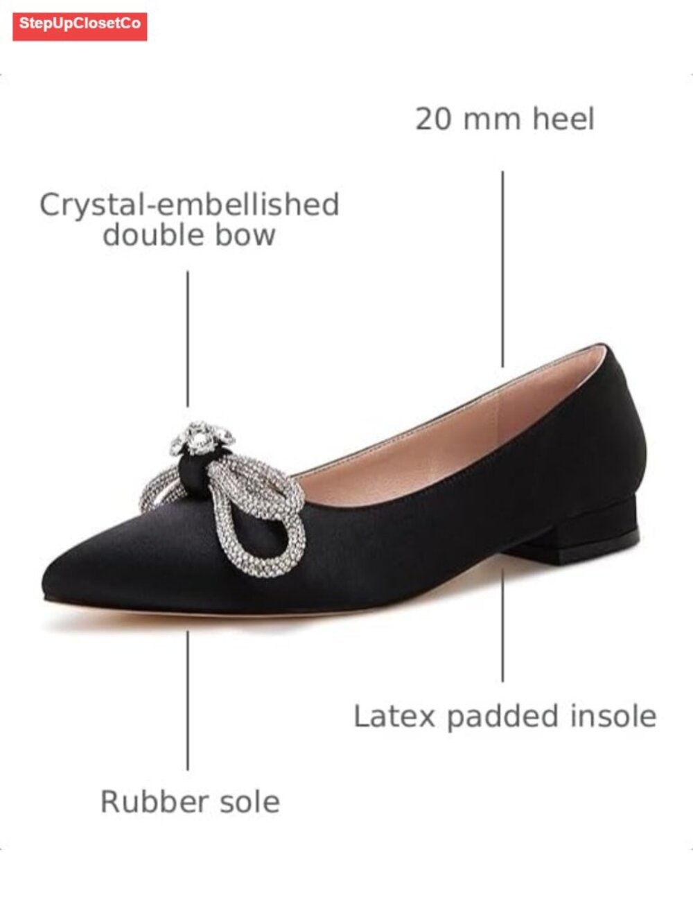Women's Ballet Flats Double Bow Pointed Toe Slip On Comfortable Ballerina Shoes - Picture 2 of 6